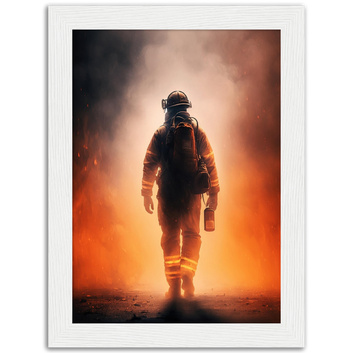 Poster premium en papier mat encadré en bois Firefighter