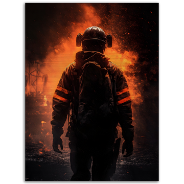 Brushed aluminum picture 45x60 cm "Firefighter in the flames" - LIMITED EDITION
